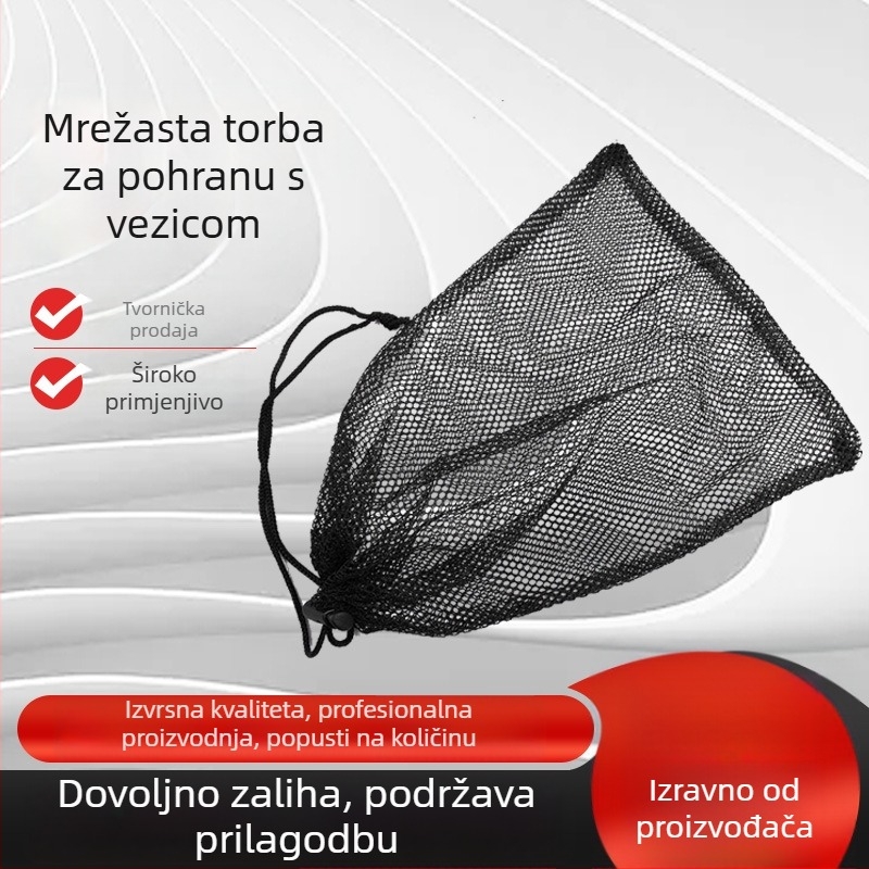 Crna mrežasta torbica sa šnuru i kopčom za pohranu igračaka