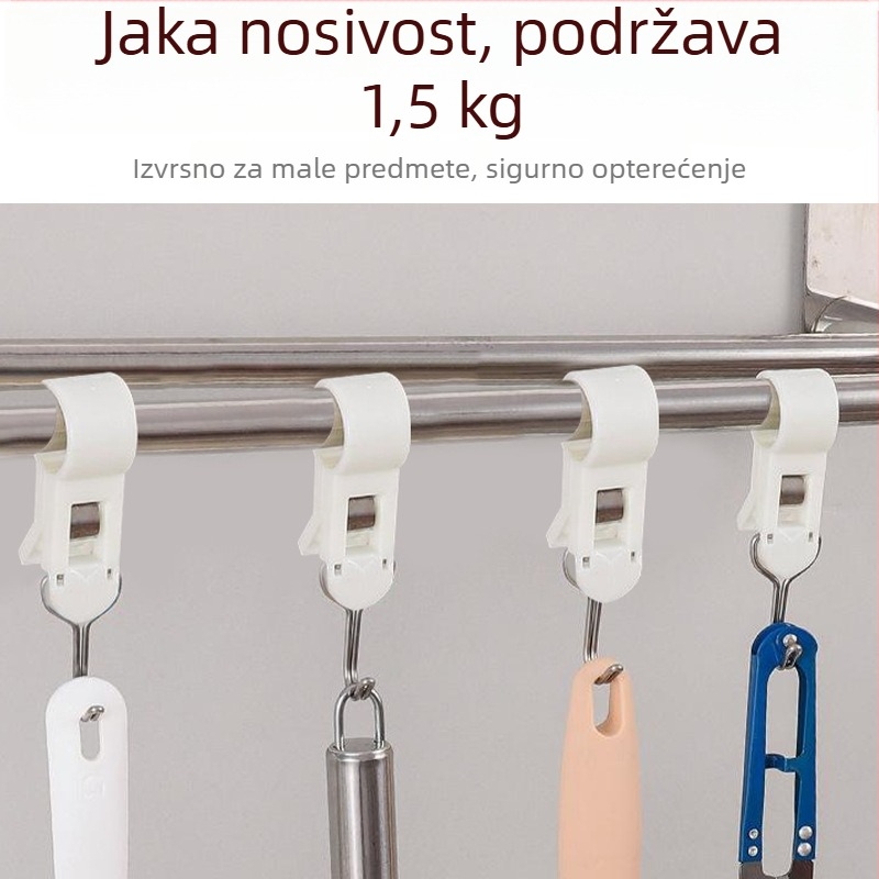 Dvostrani klips za kuhinjsku šipku – bez bušenja, pomični okretni klips, bez tragova, set od 4 kom.