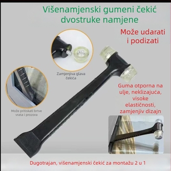 2-u-1 alat za ugradnju: gumeni čekić i plastična špahtla za postavljanje pločica, vrata i prozore
