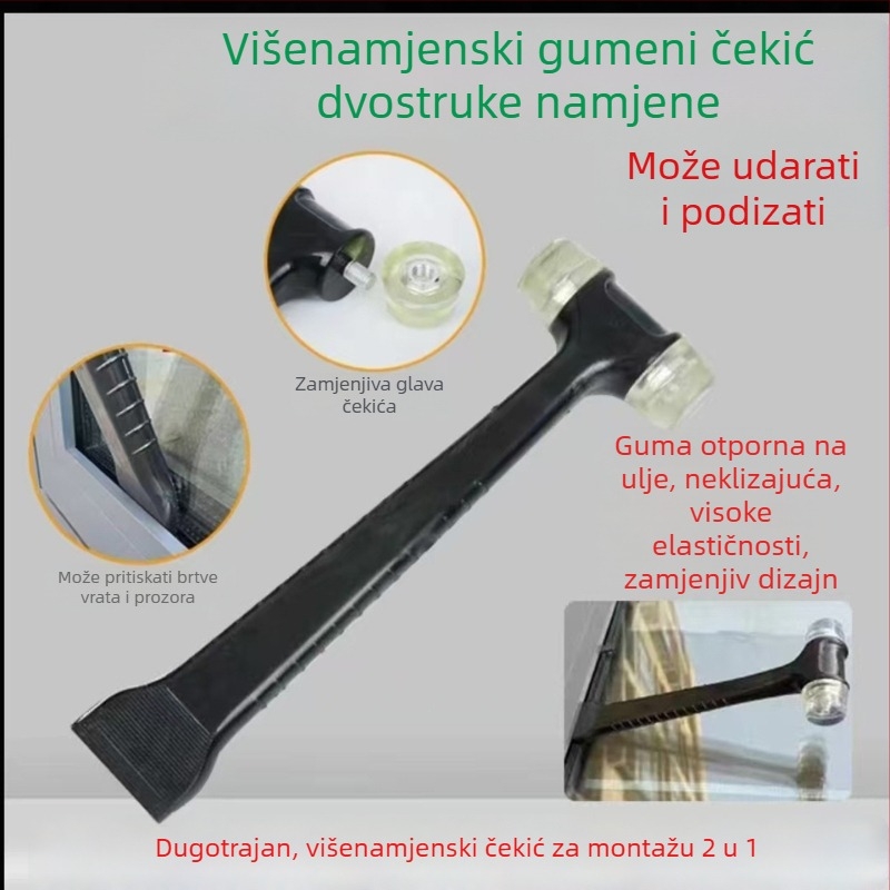 2-u-1 alat za ugradnju: gumeni čekić i plastična špahtla za postavljanje pločica, vrata i prozore