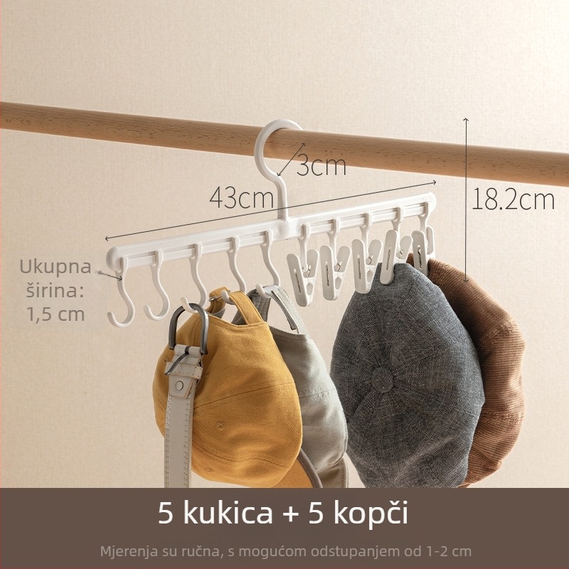 Lazy Corner Kućna vješalica za šešire i odjeću s višestrukim klipsama — moderni minimalistički organizator garderobe, bez tragova, ABS