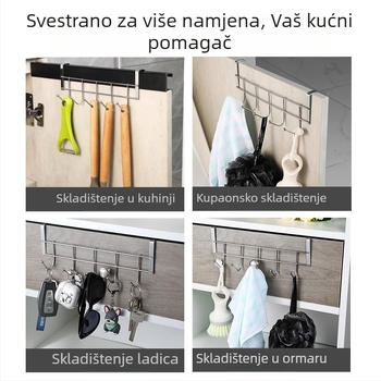 Organizator od nehrđajućeg čelika za stražnju stranu vrata ormarića, s 5 kukica za spatule i žlice, bez bušenja