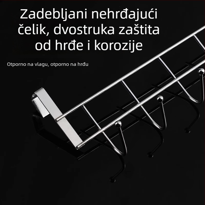 Organizator od nehrđajućeg čelika za stražnju stranu vrata ormarića, s 5 kukica za spatule i žlice, bez bušenja