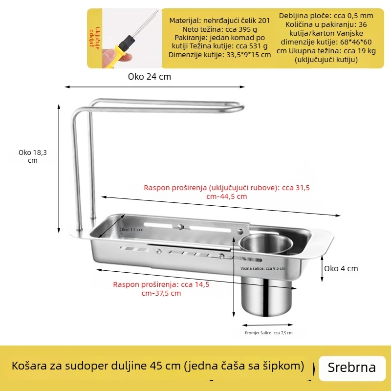 Nehrđajući čelični stalak za odvod suđa – kuhinjski organizator za zdjele, tanjure i pribor