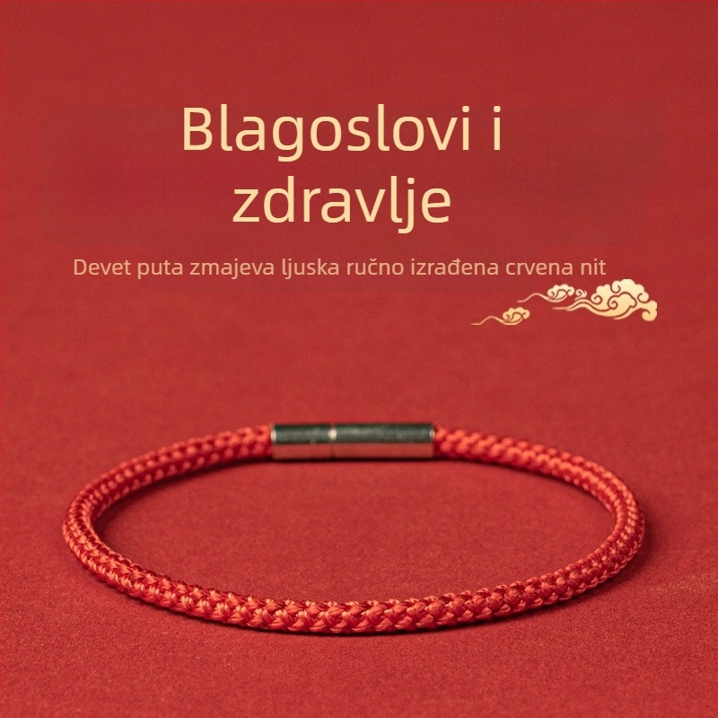 Pleteni narukvica od užeta za sreću i zdravlje, obiteljski usklađen dizajn za roditelje i dijete, minimalistički unisex narukvica, crveni končić za djevojčicu