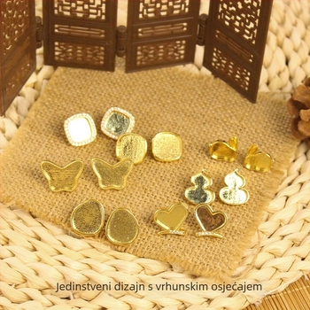 DIY osnova za naušnice, u obliku tikve, bakreni filigran s 18K zlatnim premazom, S925 srebrna igla, motivi zeca i leptira