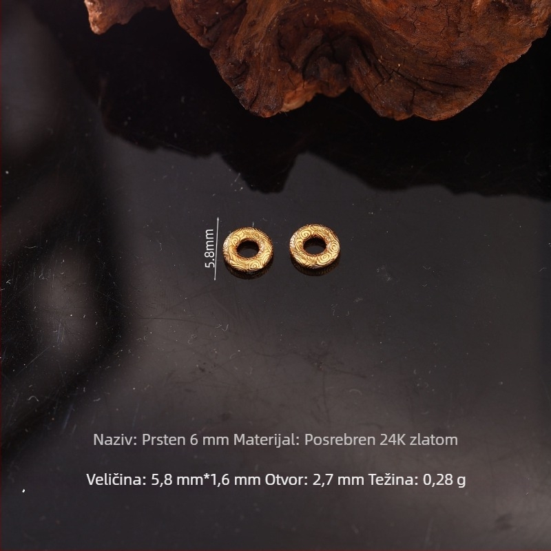 925 srebrne pozlaćene spacer perle s motivom zmajevog totema, donut oblik, 10 mm, za izradu nakita