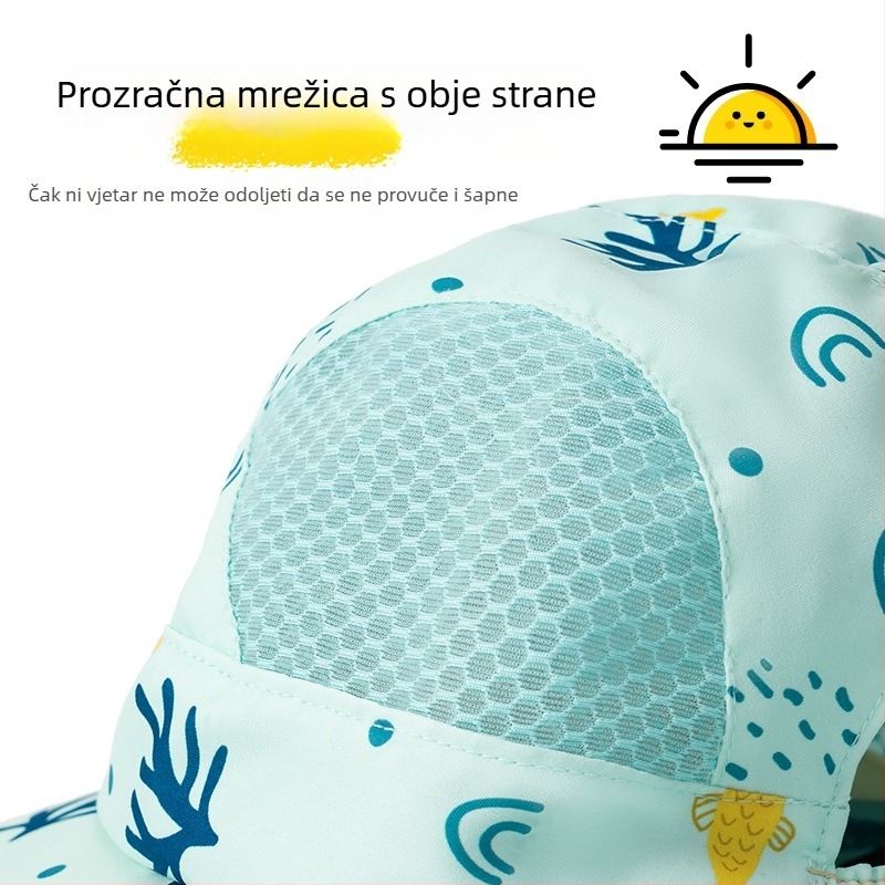 Dječji šešir za sunce s velikim obodom, UV zaštita, prozračan, ribarski stil, ljetni šešir
