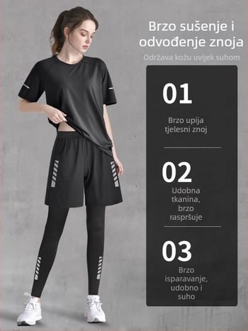 Ženski sportski set: 2026 novi model, brzosušeći trkački top, jesensko jutarnje vježbanje, yoga top i trenirke, plus veličina