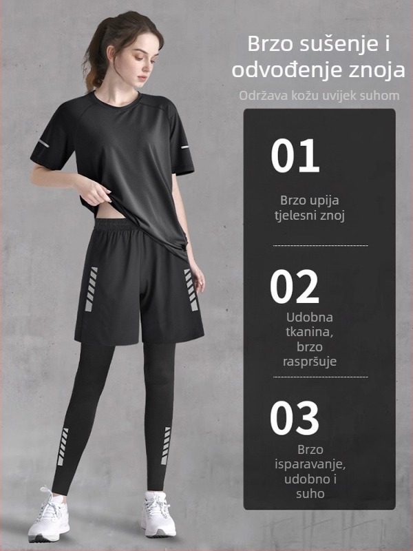 Ženski sportski set: 2026 novi model, brzosušeći trkački top, jesensko jutarnje vježbanje, yoga top i trenirke, plus veličina
