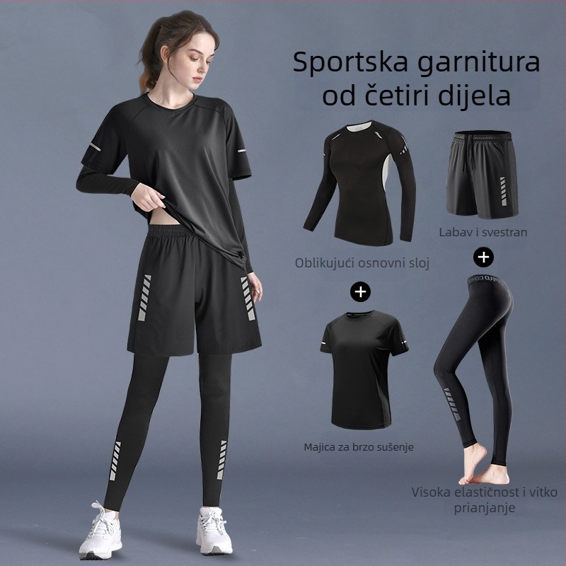 Ženski sportski set: 2026 novi model, brzosušeći trkački top, jesensko jutarnje vježbanje, yoga top i trenirke, plus veličina