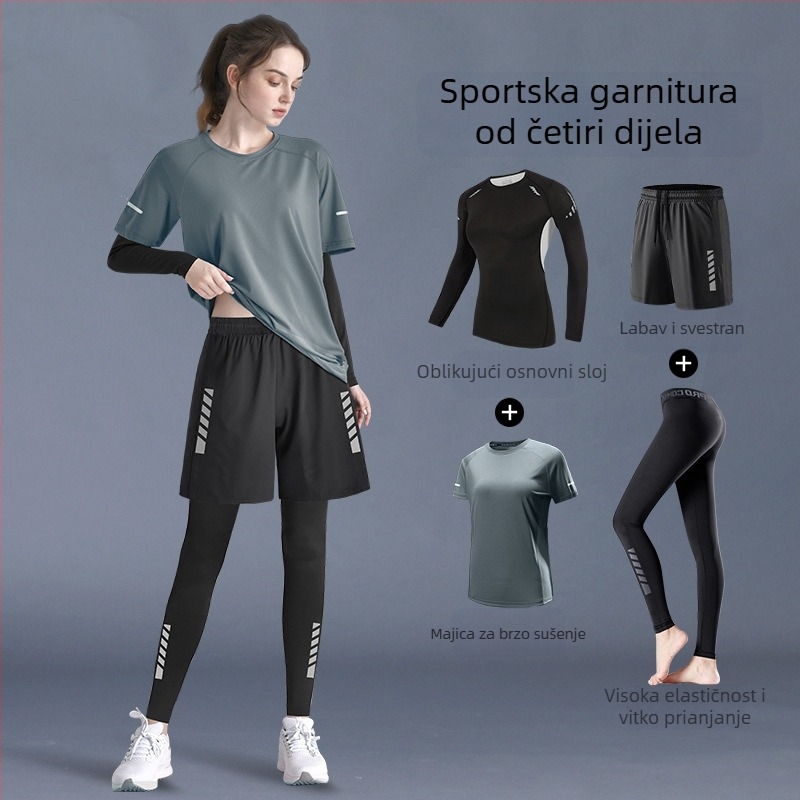 Ženski sportski set: 2026 novi model, brzosušeći trkački top, jesensko jutarnje vježbanje, yoga top i trenirke, plus veličina