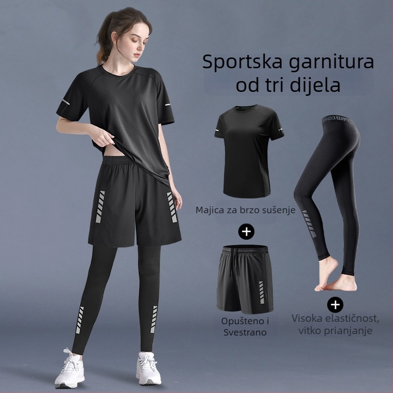 Ženski sportski set: 2026 novi model, brzosušeći trkački top, jesensko jutarnje vježbanje, yoga top i trenirke, plus veličina