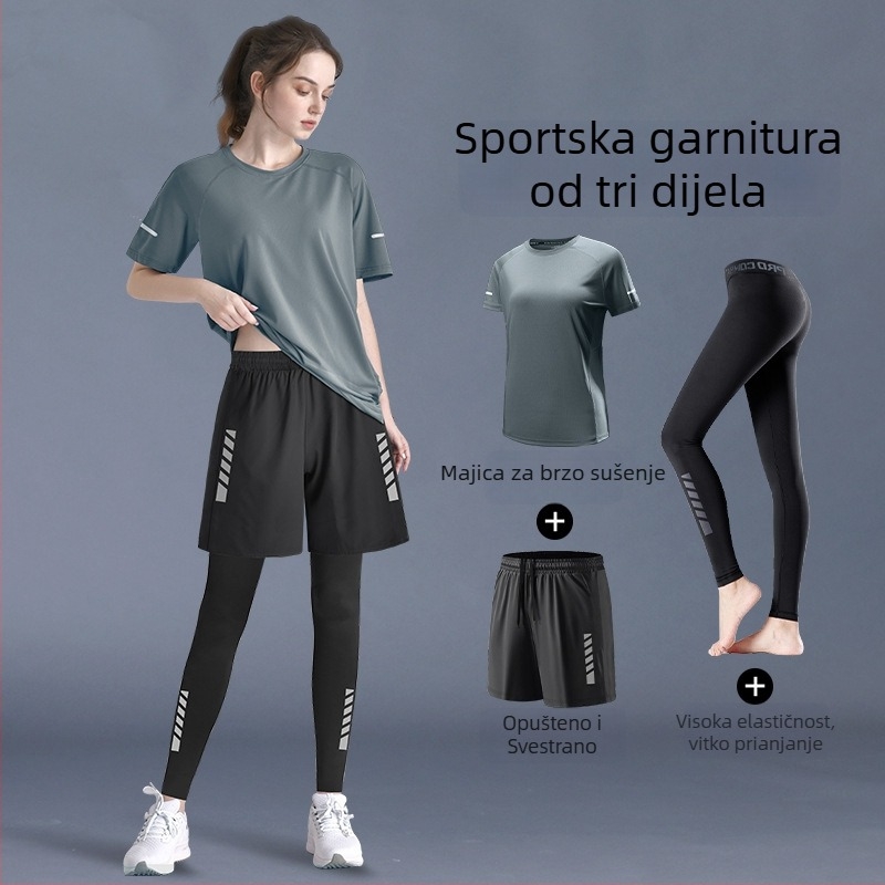 Ženski sportski set: 2026 novi model, brzosušeći trkački top, jesensko jutarnje vježbanje, yoga top i trenirke, plus veličina