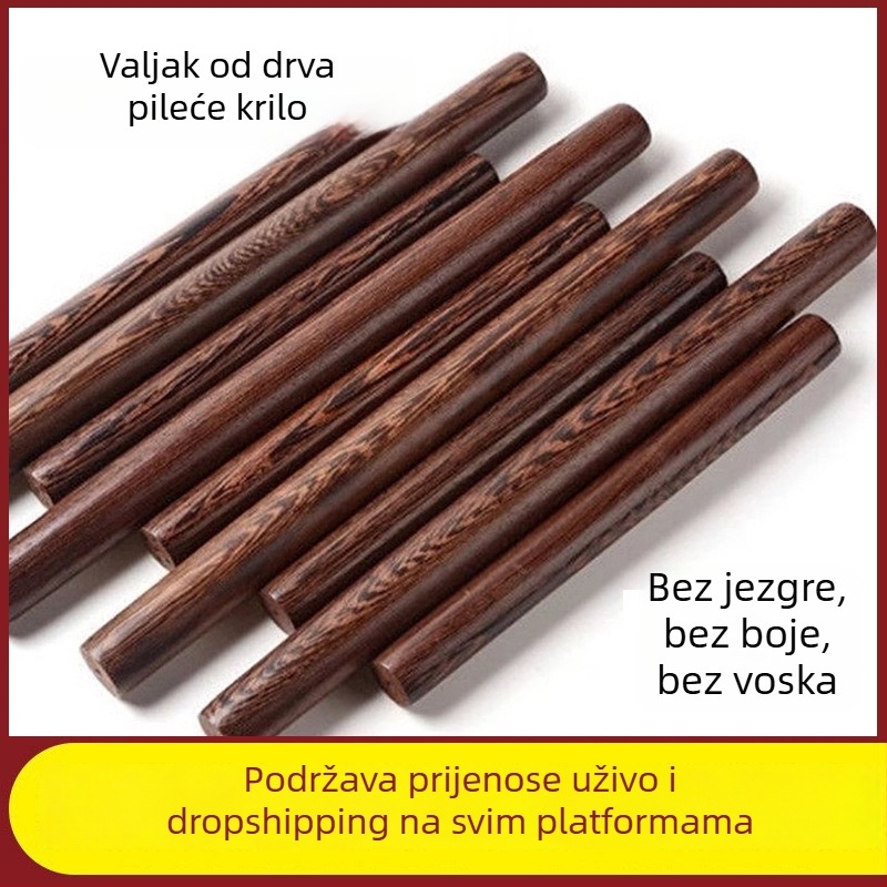 Drveni valjak za tijesto, masivno drvo mahagonija, neprijanjajući, mali oblik, za razvaljivanje tijesta za knedle, rezance i palačinke.