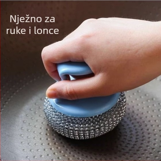 Velika kuhinjska četka od čelične vune, ne otpada, četka za pranje posuđa, odvojiva posuda četka, duga drška, lopta/četka za čišćenje kućnih ljubimaca