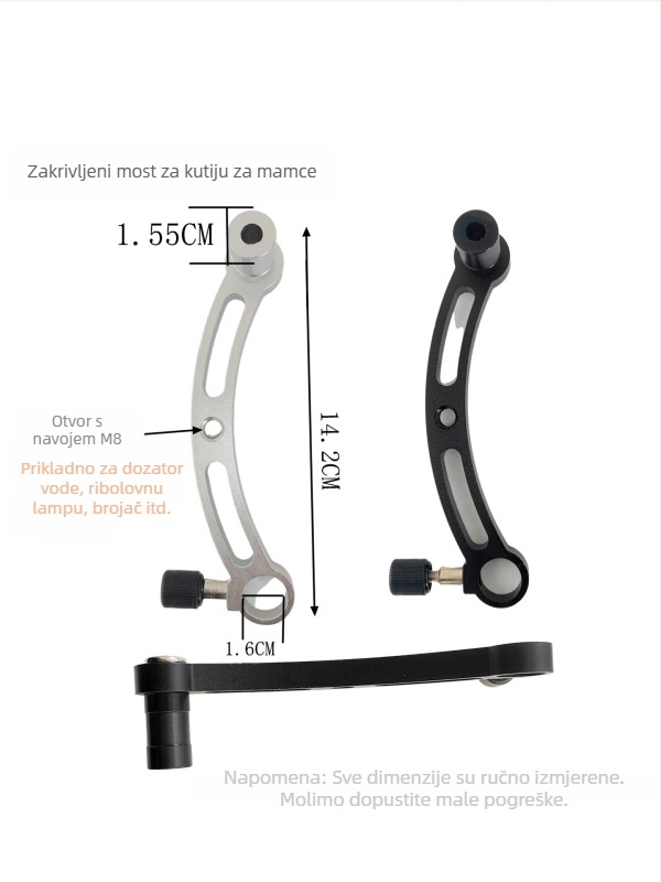 Ribarska stolica i kutija s univerzalnom posudom za mamce, produžni stalak, kutija za hranu od aluminijske legure, pločica za nadam preko mosta, ribolovni pribor i štap