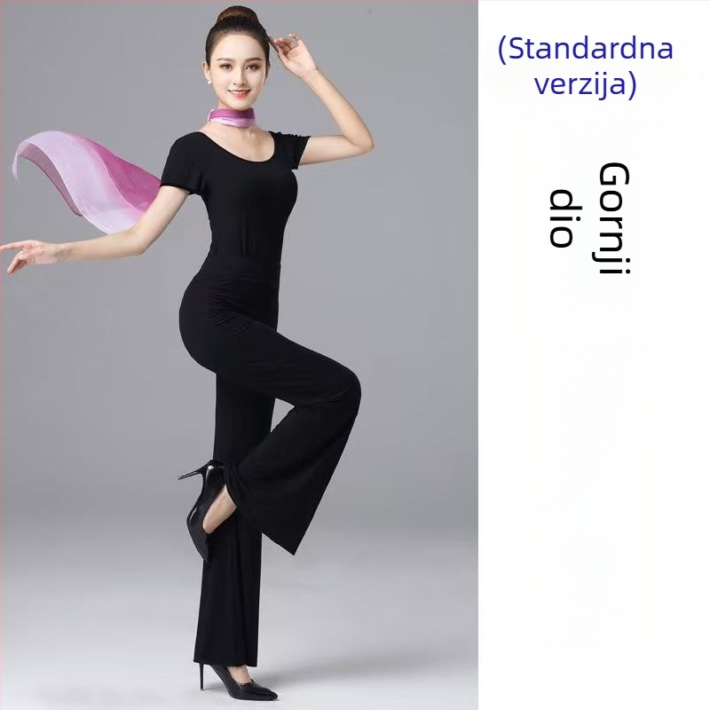 Ženski plesni body s vitkim krojem i hlačama bell-bottom – elegantan izvedbeni komplet