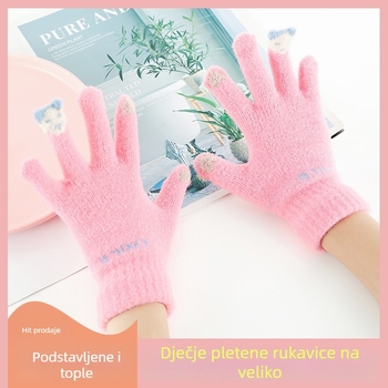 Dječje zimske rukavice od pletenog flisa s fleks podstavom, tople rukavice za snijeg s osjetljivim zaslonom na dodir, imitacija mink velura