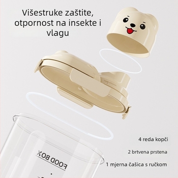 Zatvoren spremnik za pohranu žitarica u kućanstvu, proziran s poklopcem, velika kapaciteta