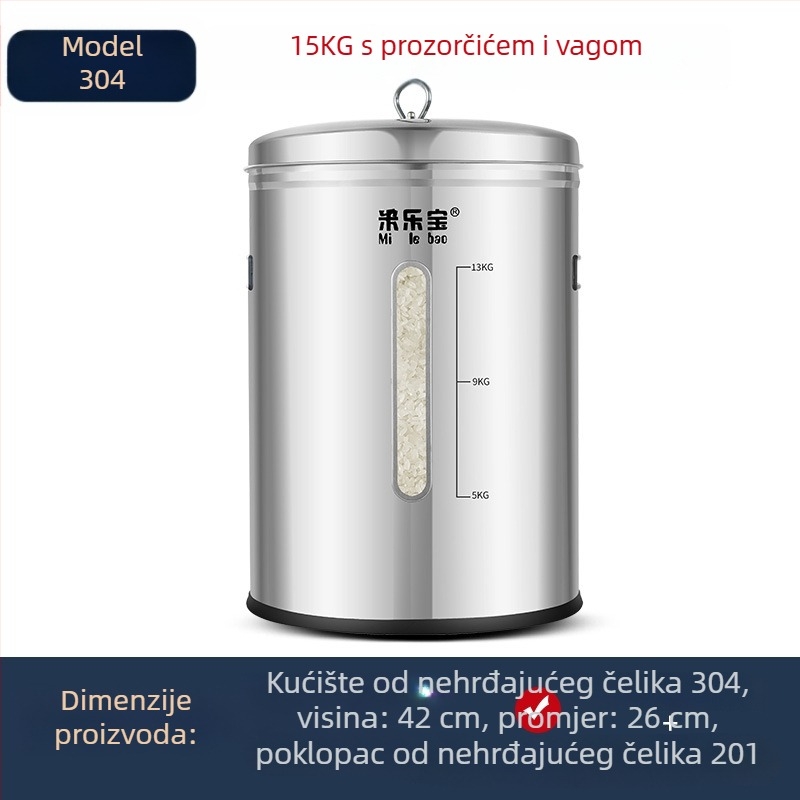 304 nehrđajući čelik, zatvoreni spremnik za skladištenje žitarica, otporan na vlagu i štetnike, za brašno