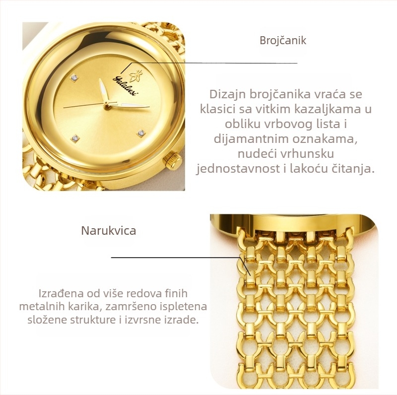 Yalalusi ženski sat, lagani luksuz, remenom s izrezima, vintage okrugli brojčanik