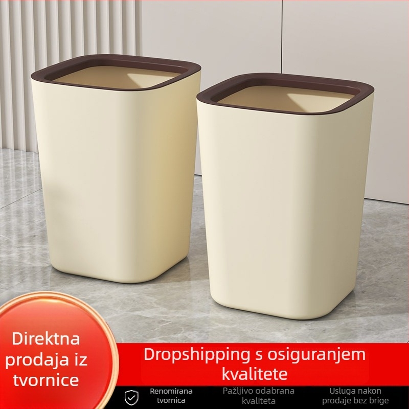 Kvadratna plastična kanta za smeće bez poklopca, s pritisknim prstenom, 12 L, za dnevni boravak, spavaću sobu, kupaonu i kuhinju