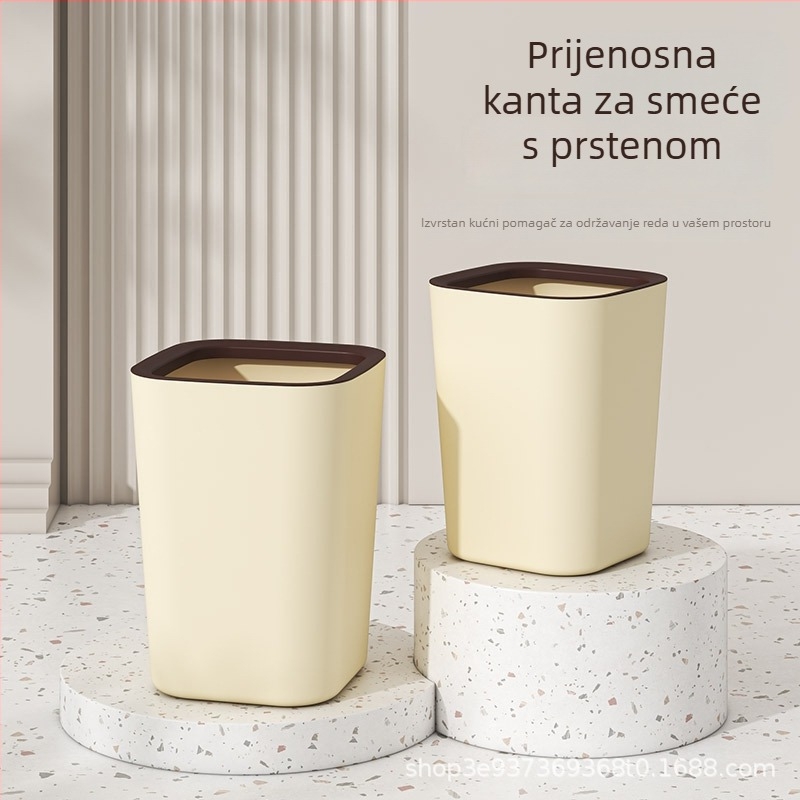 Kvadratna plastična kanta za smeće bez poklopca, s pritisknim prstenom, 12 L, za dnevni boravak, spavaću sobu, kupaonu i kuhinju