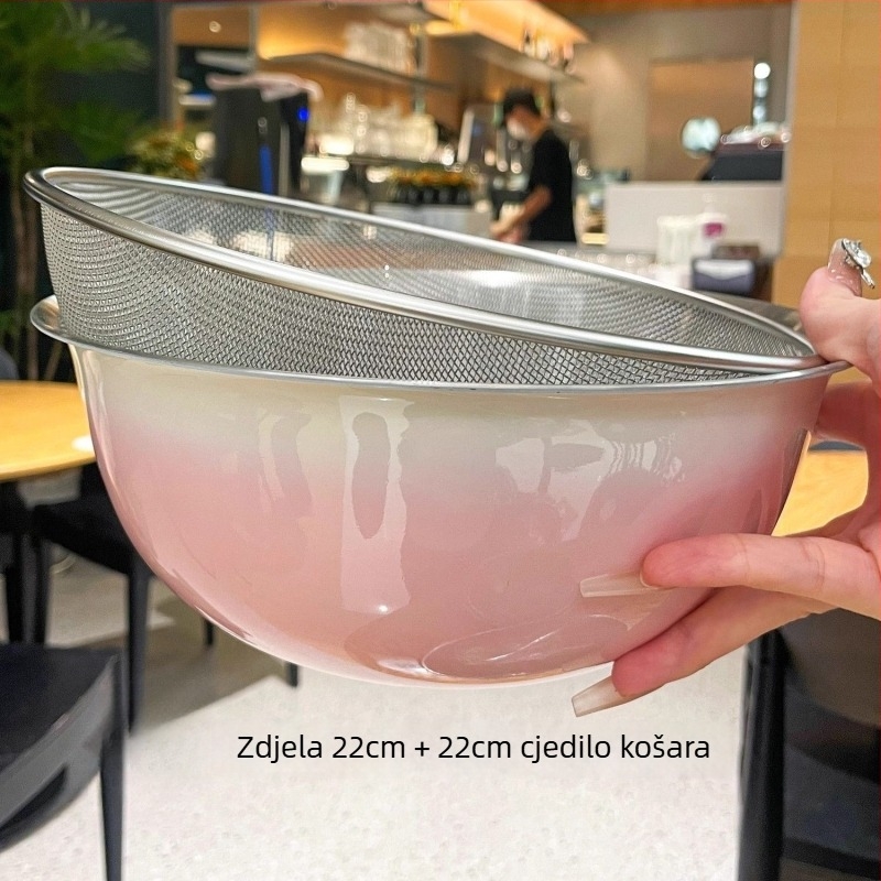 Koš za pranje povrća s odvodnim dijelom, u nijansama gradijent boja, od nehrđajućeg čelika visokog sjaja, višenamjenski kuhinjski alat za pranje povrća, riže i voća