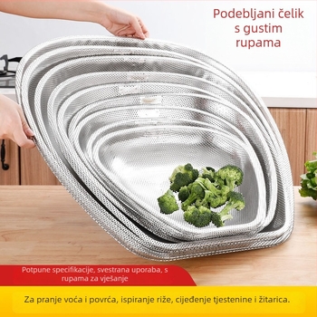 Nehrđajući čelični koš s gusto raspoređenim otvorima za odvod vode, pranje voća i povrća, veliki kuhinjski koš za sušenje