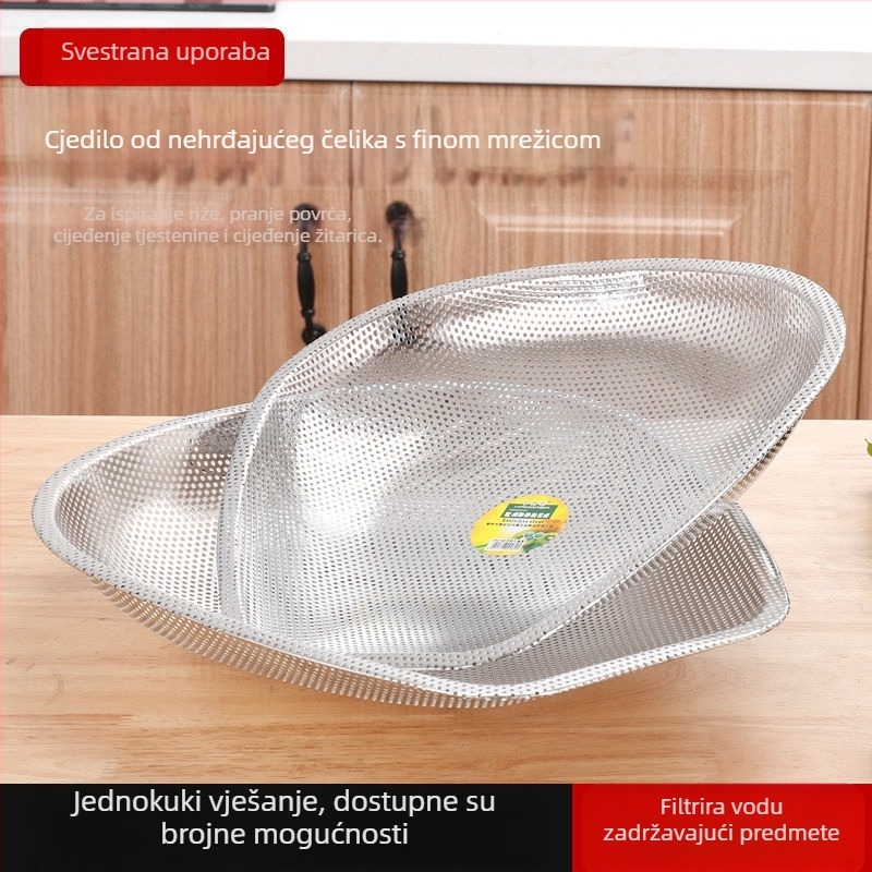 Nehrđajući čelični koš s gusto raspoređenim otvorima za odvod vode, pranje voća i povrća, veliki kuhinjski koš za sušenje