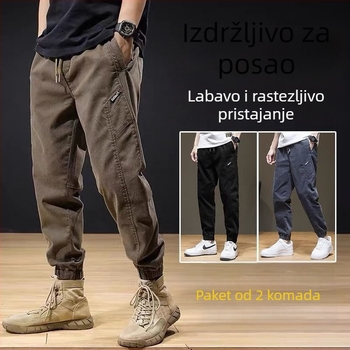 Set od 2 komada elastičnih pamučnih radnih hlača, otpornih na habanje, prozračnih, osnovne muške radne hlače, stil jogger hlače
