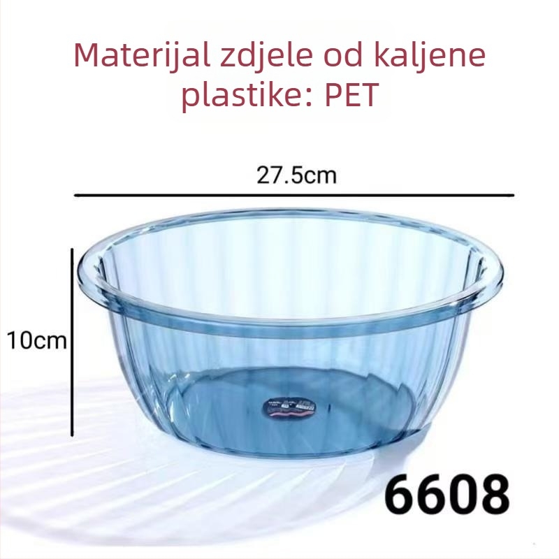 Proziran plastični umivaonik za kućnu upotrebu; izdržljiv za pranje rublja, povrća i higijenske potrebe; idealan za studentske domove.