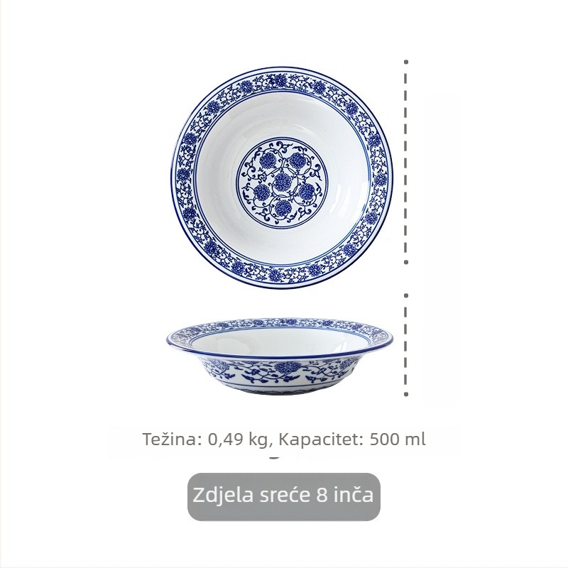 Plavo-bijele porcelanske zdjele za rezance i juhe — velike zdjele za posluživanje za vruću posudu, kiselu ribu i kozice, kućna i komercijalna uporaba