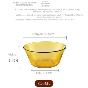 Staklena zdjela otporna na visoke temperature, velika za salate, rezance, juhe i rižu