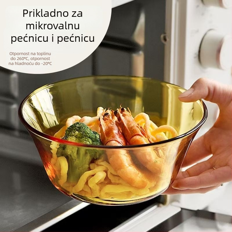 Staklena zdjela otporna na visoke temperature, velika za salate, rezance, juhe i rižu