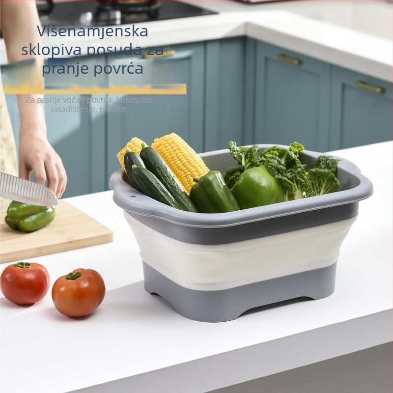Sklopiva prijenosna posuda za pranje povrća s odvodom