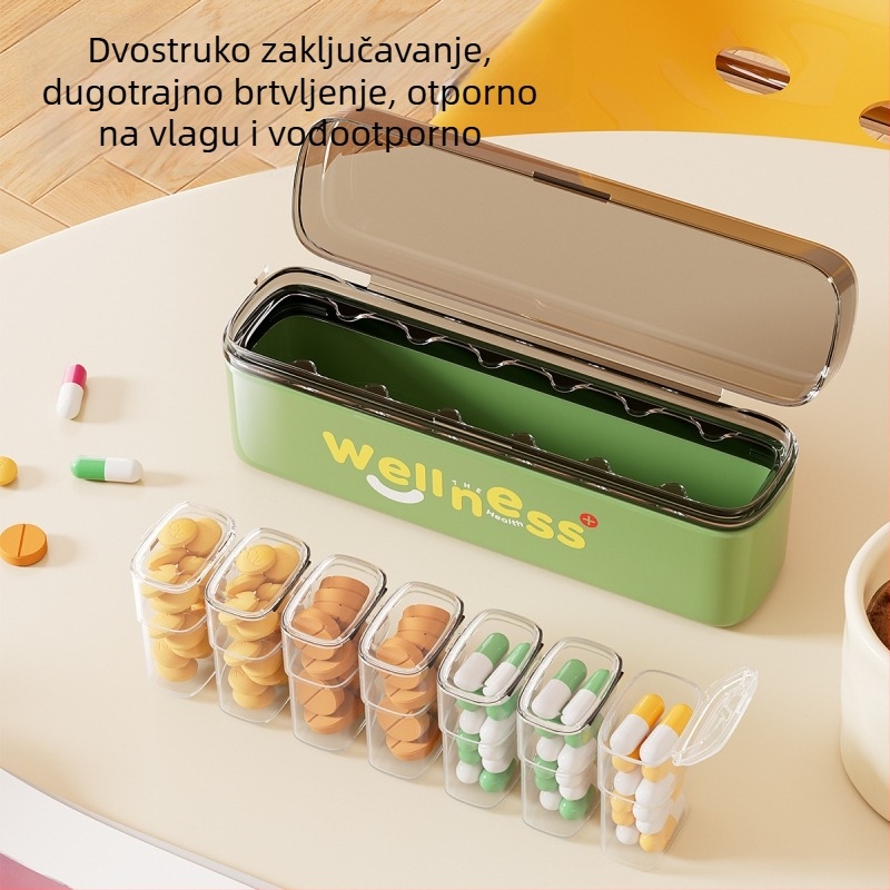 Potpuni set prijenosnih kutija za lijekove za tjedan dana, vodootporne mini organizatori za tri obroka dnevno