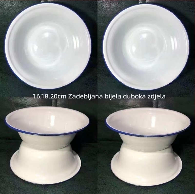 Emalirano porcelansko duboko zdjele kvadratnog oblika s cvjetnim uzorkom, debeli rub, rolirani rub, promjer 16–17 cm, pogodno za mikrovalnu pećnicu.