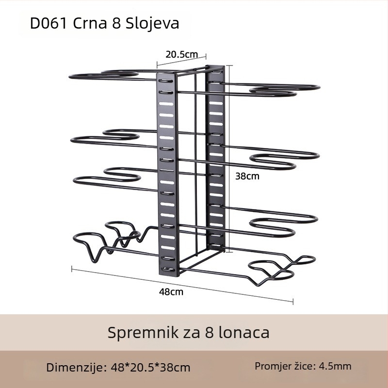 Višeslojni vertikalni držač za lonce i poklopce, sklopivi i prenosni kuhinjski metalni organizator za skladištenje