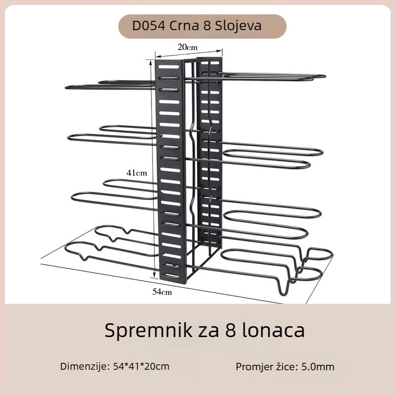 Višeslojni vertikalni držač za lonce i poklopce, sklopivi i prenosni kuhinjski metalni organizator za skladištenje