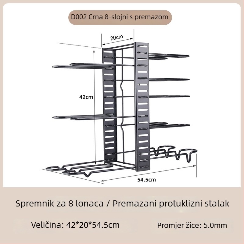 Višeslojni vertikalni držač za lonce i poklopce, sklopivi i prenosni kuhinjski metalni organizator za skladištenje