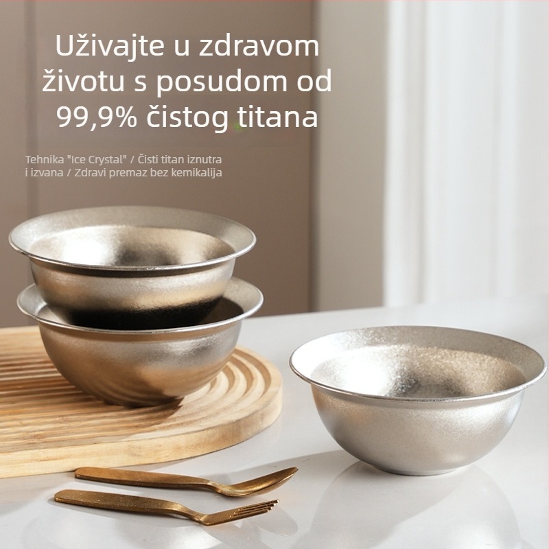 Čista titanijska dječja zdjela za kućnu upotrebu, vrhunska antibakterijska i otporna na plijesan, debela zdjela za hranu i juhu, promjer 14–14,9 cm