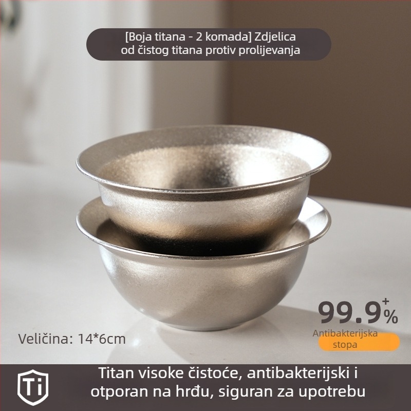 Čista titanijska dječja zdjela za kućnu upotrebu, vrhunska antibakterijska i otporna na plijesan, debela zdjela za hranu i juhu, promjer 14–14,9 cm