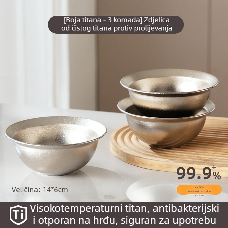 Čista titanijska dječja zdjela za kućnu upotrebu, vrhunska antibakterijska i otporna na plijesan, debela zdjela za hranu i juhu, promjer 14–14,9 cm