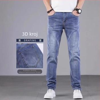 Muške svijetloplave traperice ravnog kroja, slim-fit, proljeće 2026, svakodnevni lagani denim