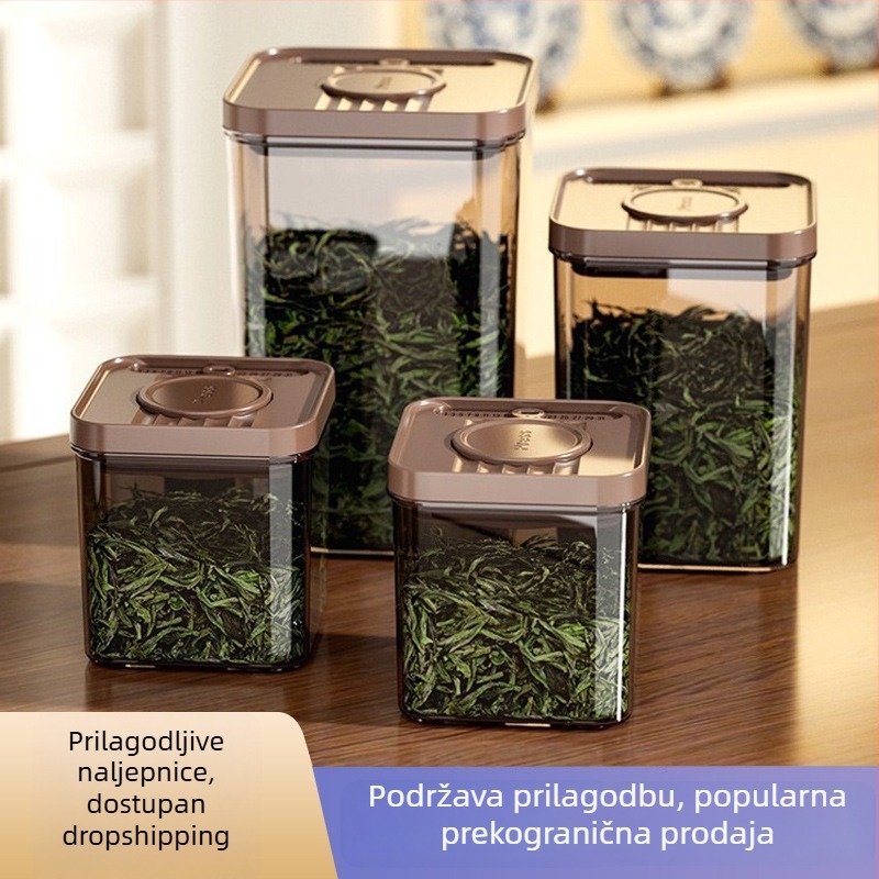Čajni spremnik, zatvarač, otporan na vlagu, proziran, prehrambene kvalitete, za crni i zeleni čaj, zaštita od svjetla, 600 ml