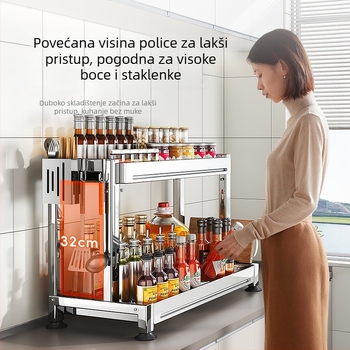 Stalak za začine od 304 nehrđajućeg čelika, kuhinjski pult, dvostruki sloj, spremnik za ulje i sol