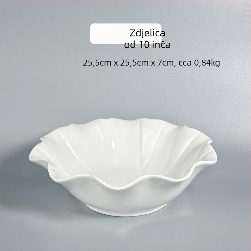 Porcelanski set s čipkastim rubom u japanskom stilu krem boje: pladanj za voće, jušna ploča i jušni lonac – vrhunska kvaliteta za kućnu upotrebu