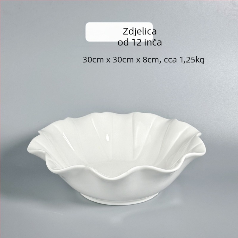 Porcelanski set s čipkastim rubom u japanskom stilu krem boje: pladanj za voće, jušna ploča i jušni lonac – vrhunska kvaliteta za kućnu upotrebu